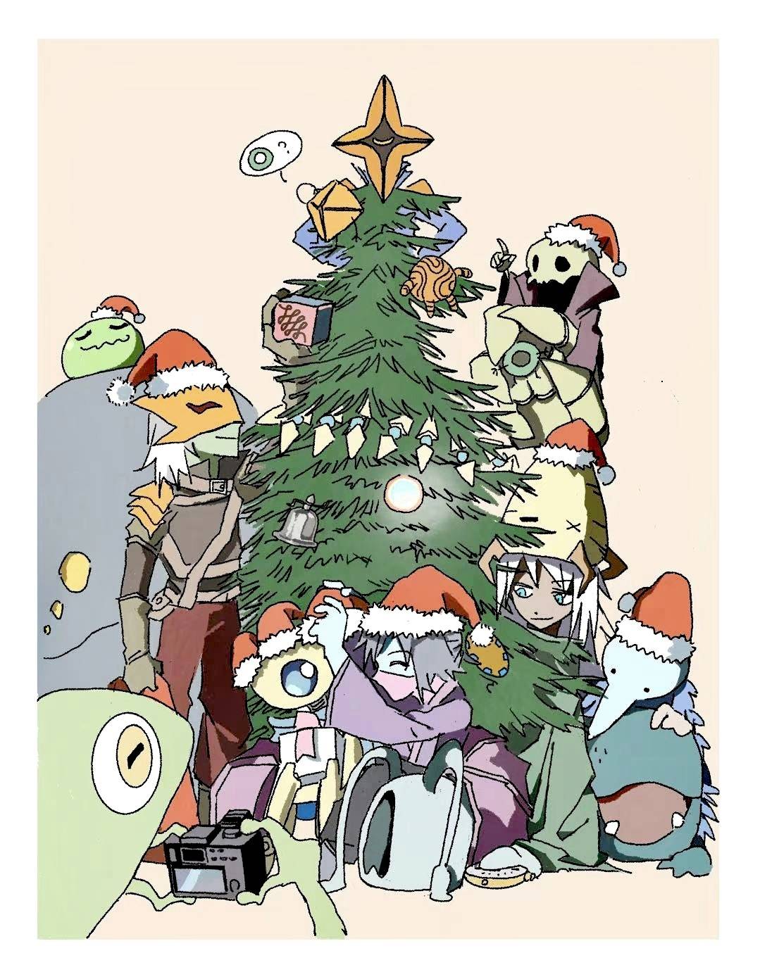 Art of a Christmas tree with the Regent standing where the star should be and all of the other slayers decorating the tree with relics. Neow and some iconic enemies also are part of the festivities, with Snecko taking a picture of everyone.