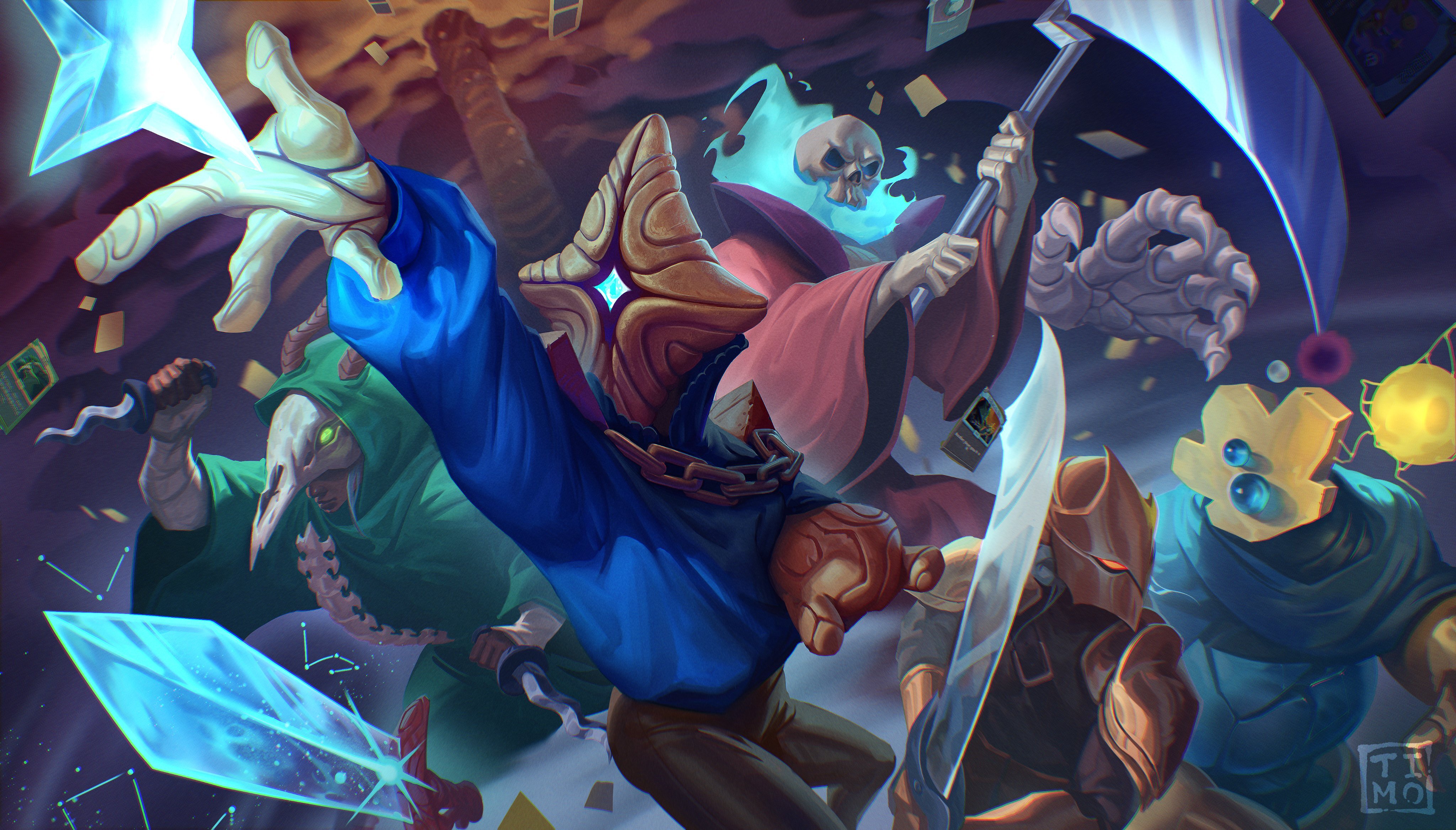 An illustration featuring every StS2 playable character in battle-ready poses with the Spire in the background.