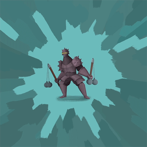 A metal armored knight with 2 flails.