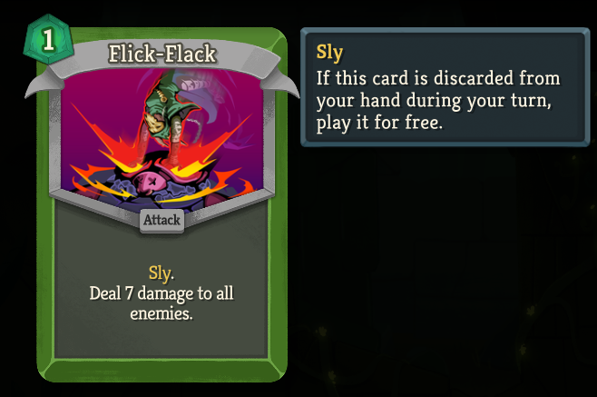 An image of a new card called Flick Flack which deals damage when discarded