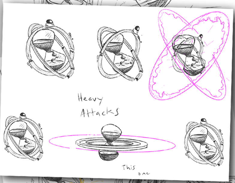 Sketches of Aeonglass’ potential attack animations.