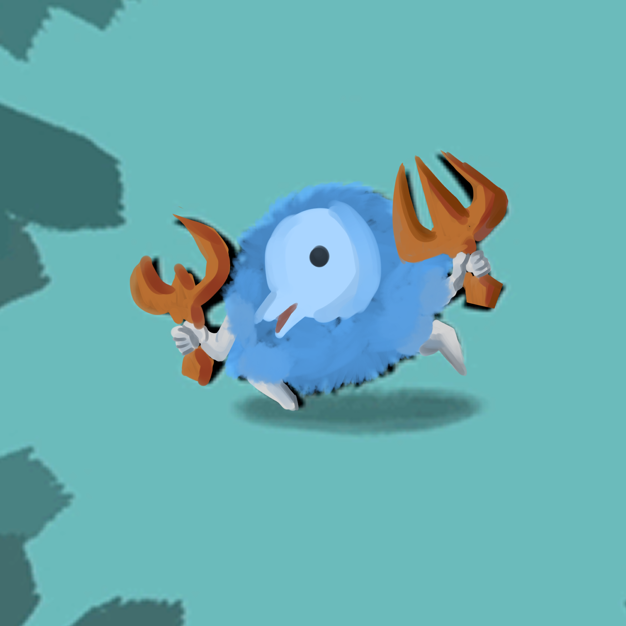 A small round Cultist waving his weapons in the air.