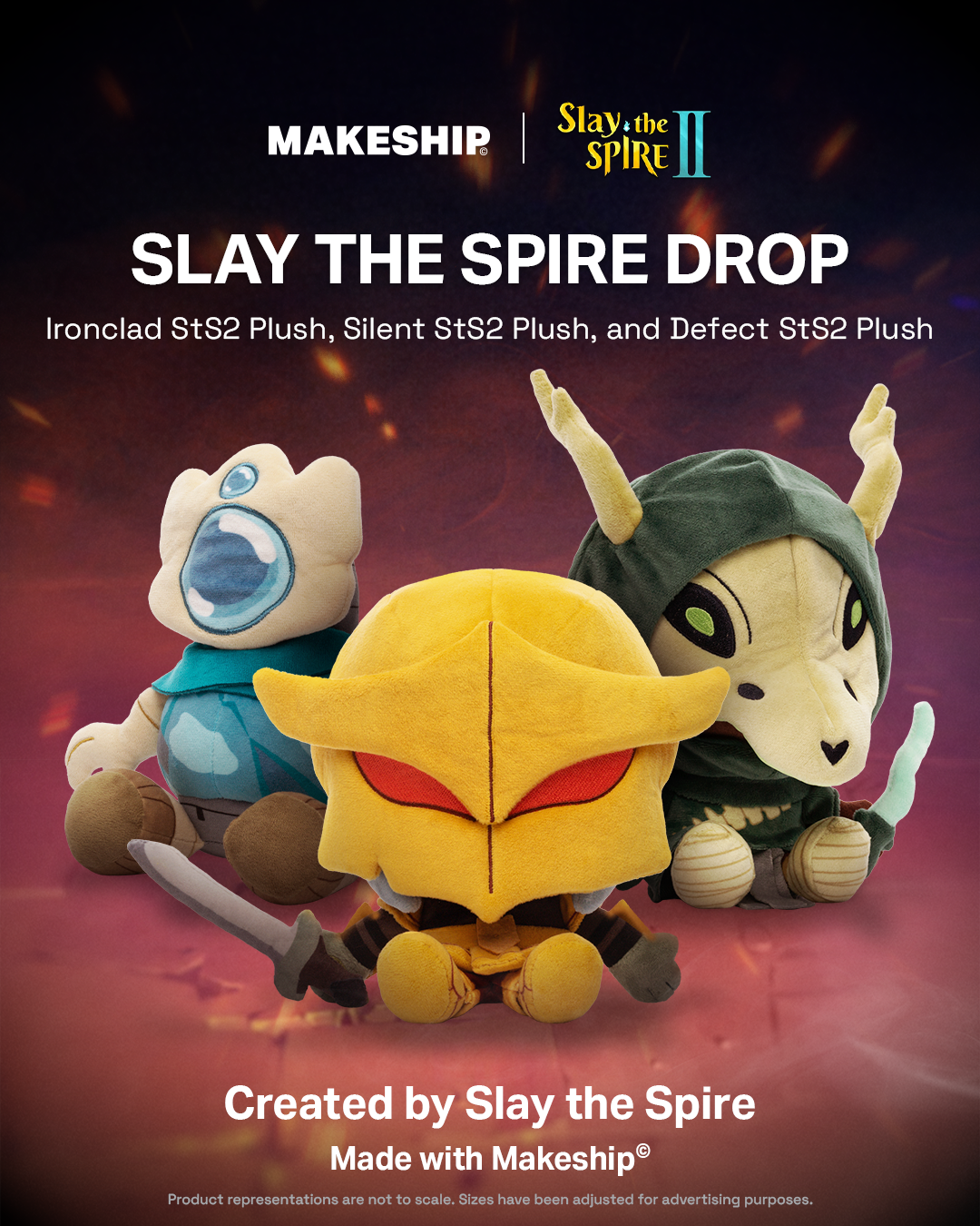 Plushies of The Ironclad, The Silent, and The Defect from Makeship.