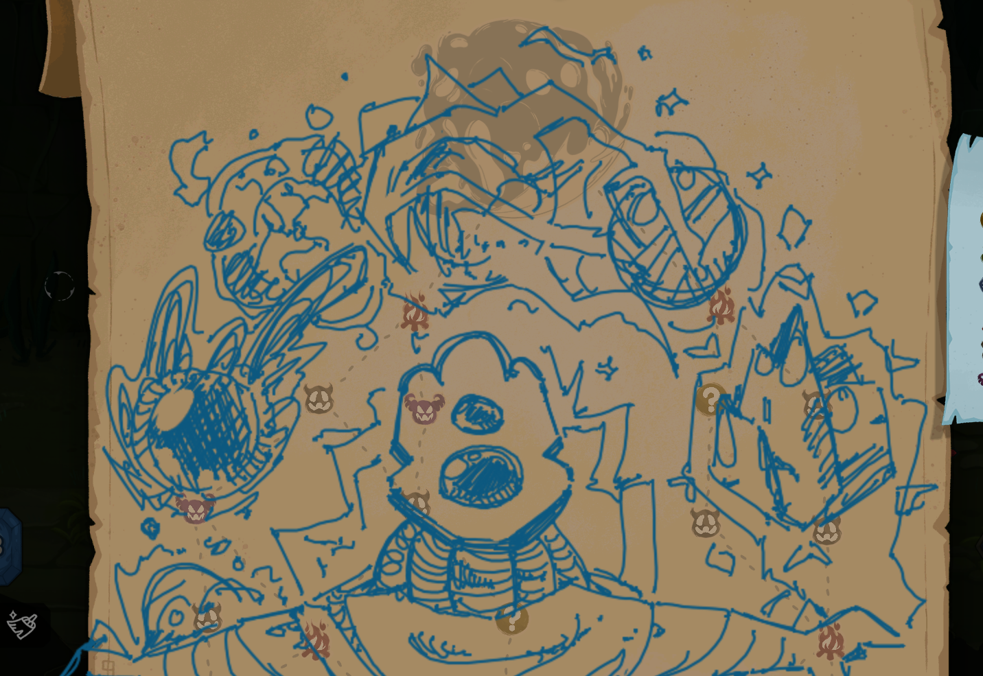 Detailed map drawing of the Defect with orbs floating above.