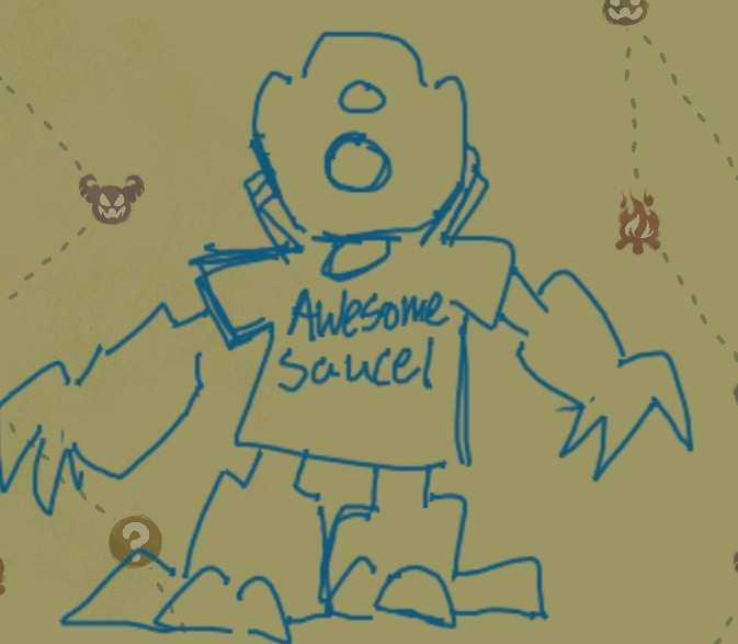Map drawing of the Defect with a t-shirt that says Awesome Sauce!