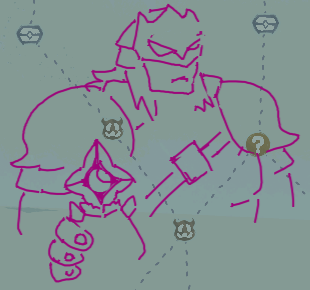 Map drawing of a buff Ironclad holding a chibi Regent in one hand.
