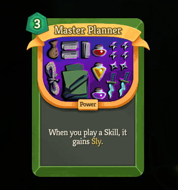 An image of a new card called Master Planner which can apply Sly to skills