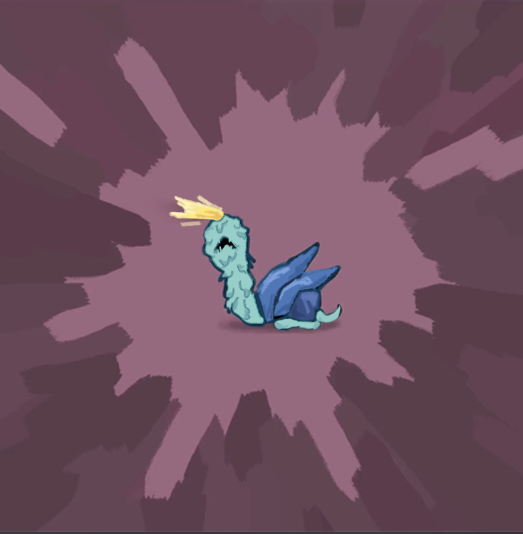 A blue, gooey slug or snail creature with something glowing from its head.