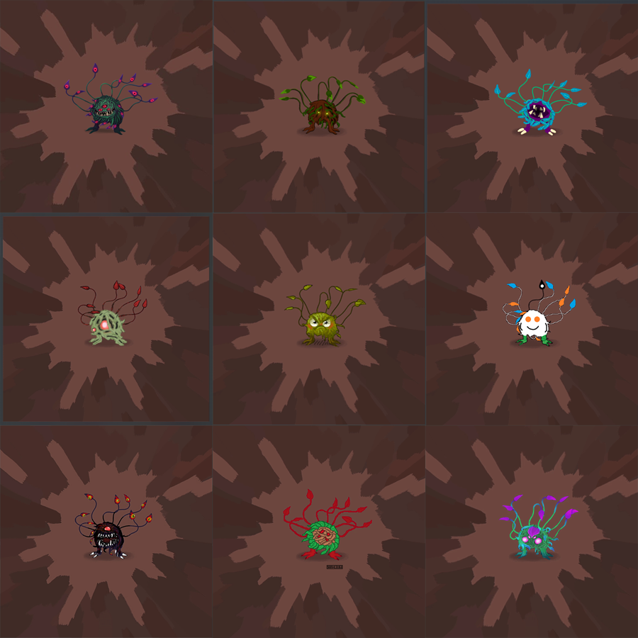 A collage of various illustrated mystery monster guesses.