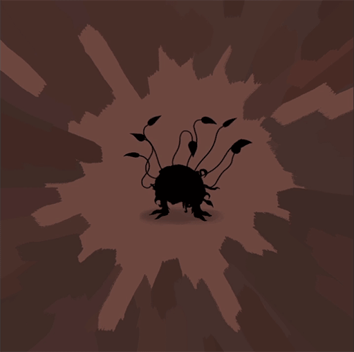 A mysterious silhouette of a small, round, two-legged enemy with tendrils wiggling from it.