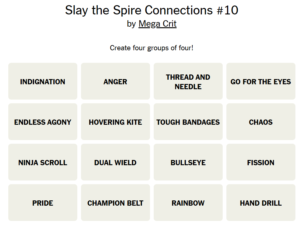 A screenshot of Slay the Spire Connections 10.