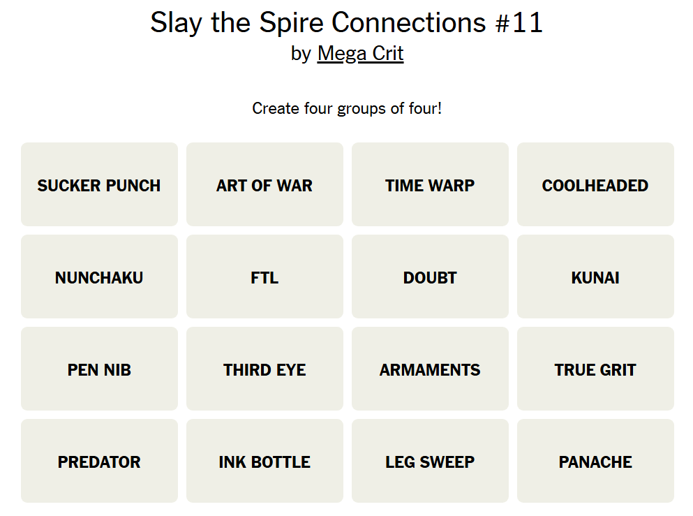 A screenshot of Slay the SPire Connections 11.