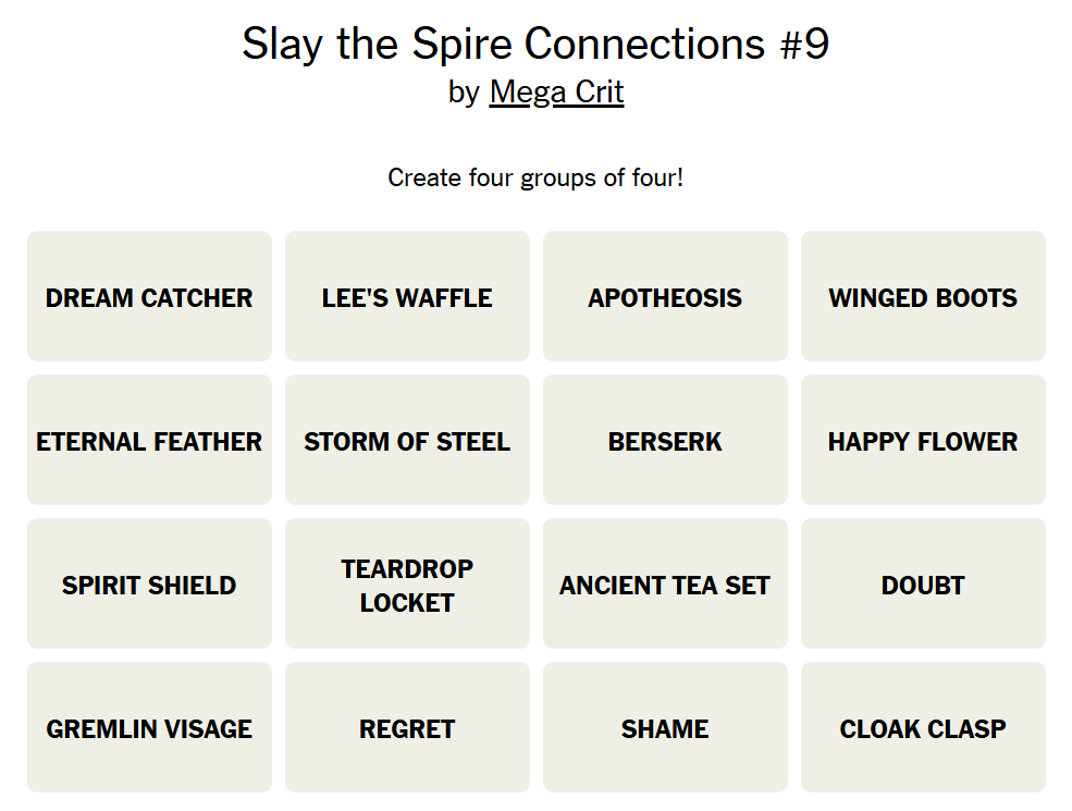 Screenshot of Slay the Spire Connections 9